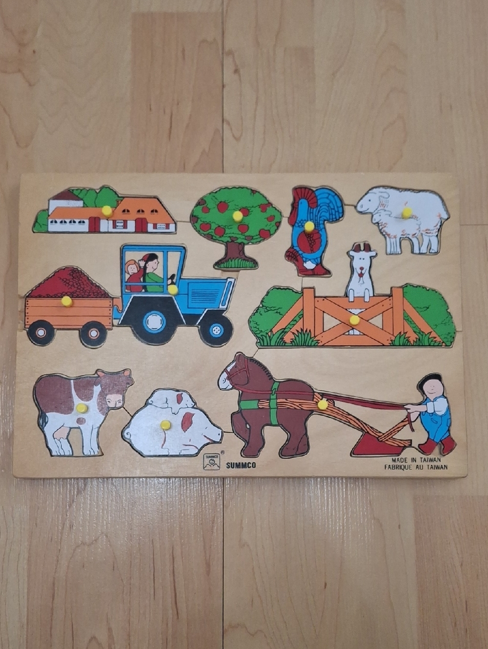 Vintage Summco Wooden Farm Peg Puzzle Made In Taiwan 10pc